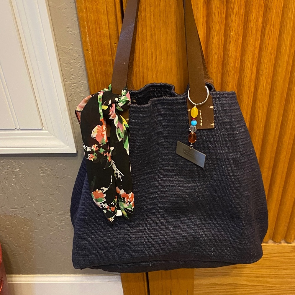 J. Jill Jute Navy Bag With Leather handles